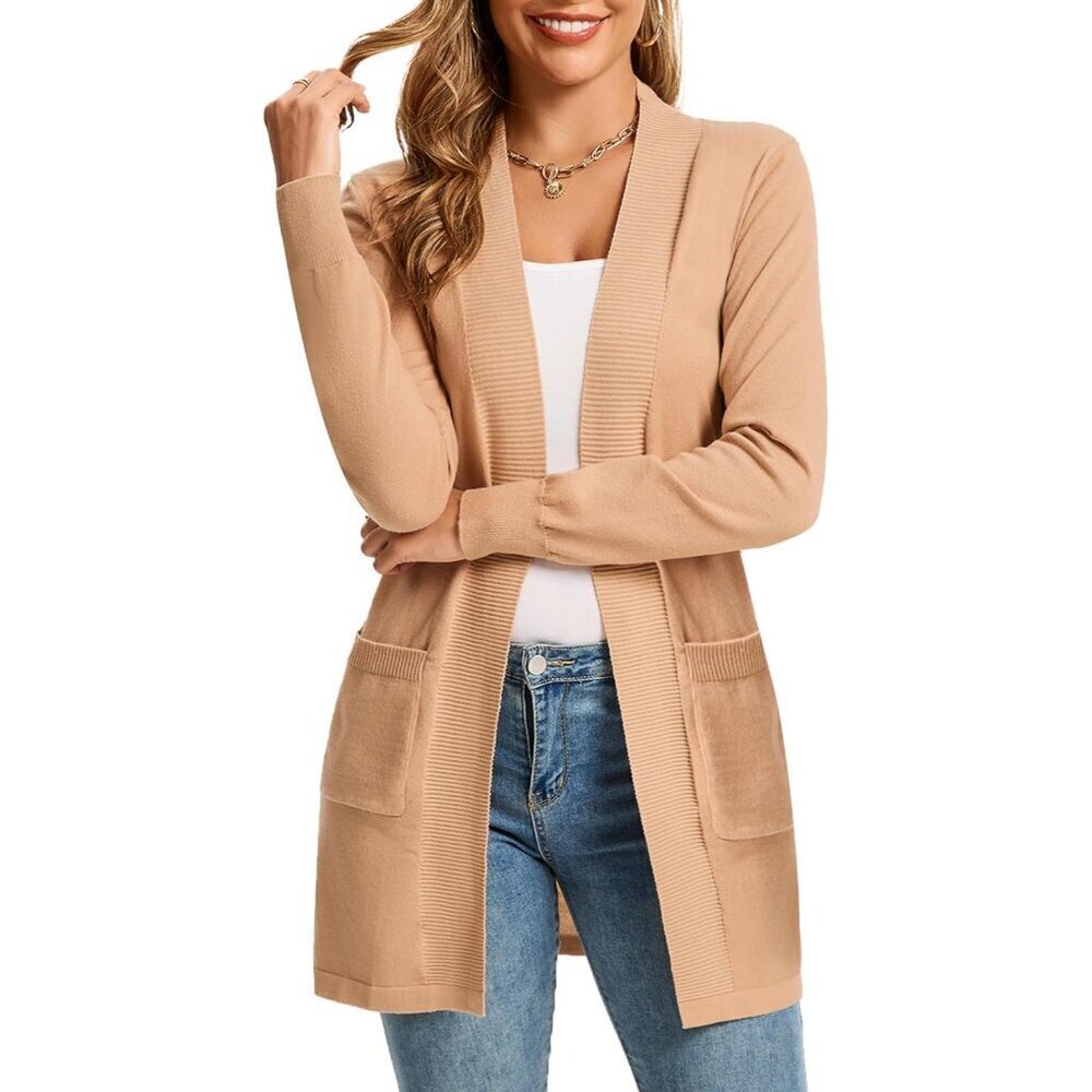 Women's Knit Cardigan Long Sleeve Open Front Pockets Casual Wear